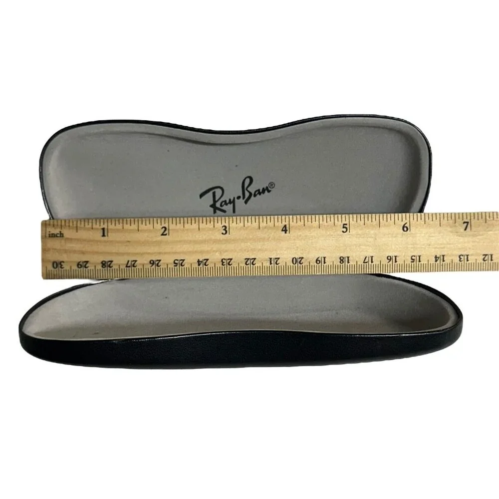 Genuine Ray Ban‎ Hard Clamshell Eyeglasses Case Black Faux Leather + Lens Cloth